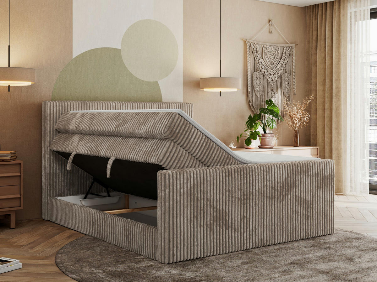 BOXSPRINGBETT TILIANO KING DUO 160/200 - Hellbraun Cord - H4 - Hellbraun, Textil (160/200cm) - MKS