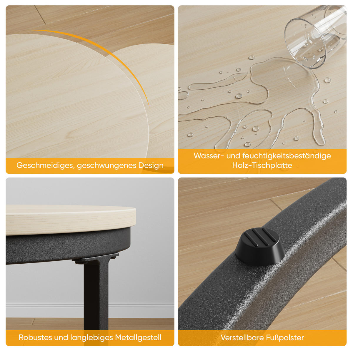 COUCHTISCH-SET 70/70/45 cm Eiche aus Spanplatte und Eisen - Eichefarben, Metall (70/70/45cm) - OKWISH