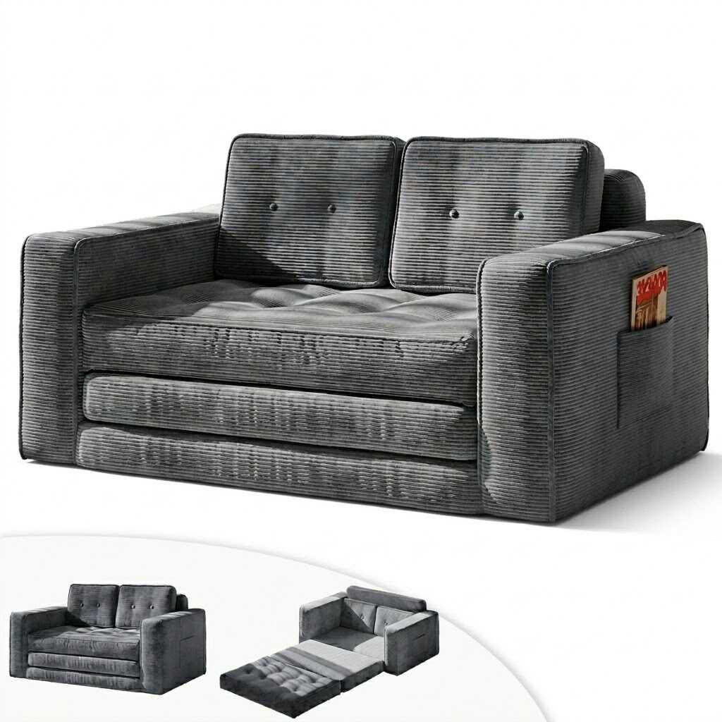 SOFA 2-Sitzer, 143 CM, mit 2 Kissen und Armlehnen,für Wohnzimmer, Schlafzimmer,aus Cord,Grau - Grau, Textil (92/42/143cm)