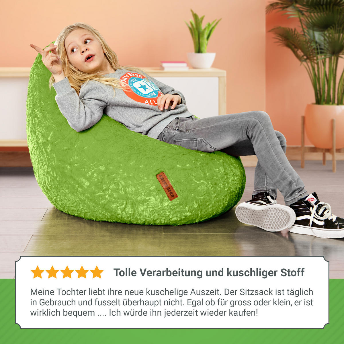 SITZSACK "Plüsch" 60x45x45cm - 120L - Grün, Textil (45/60/45cm) - Green Bean
