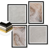 WANDBILDER 4er-Set - 50x50 cm & 40x60 cm Schwarzer Rahmen - Marmorstein-Texturmuster - Schwarz, Kunststoff (50/50cm) - ArtPrintCave