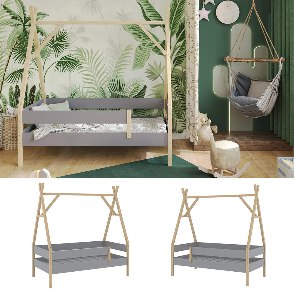 KINDERBETT Bali Grau 80x160 cm - Grau, Holz - VitaliSpa