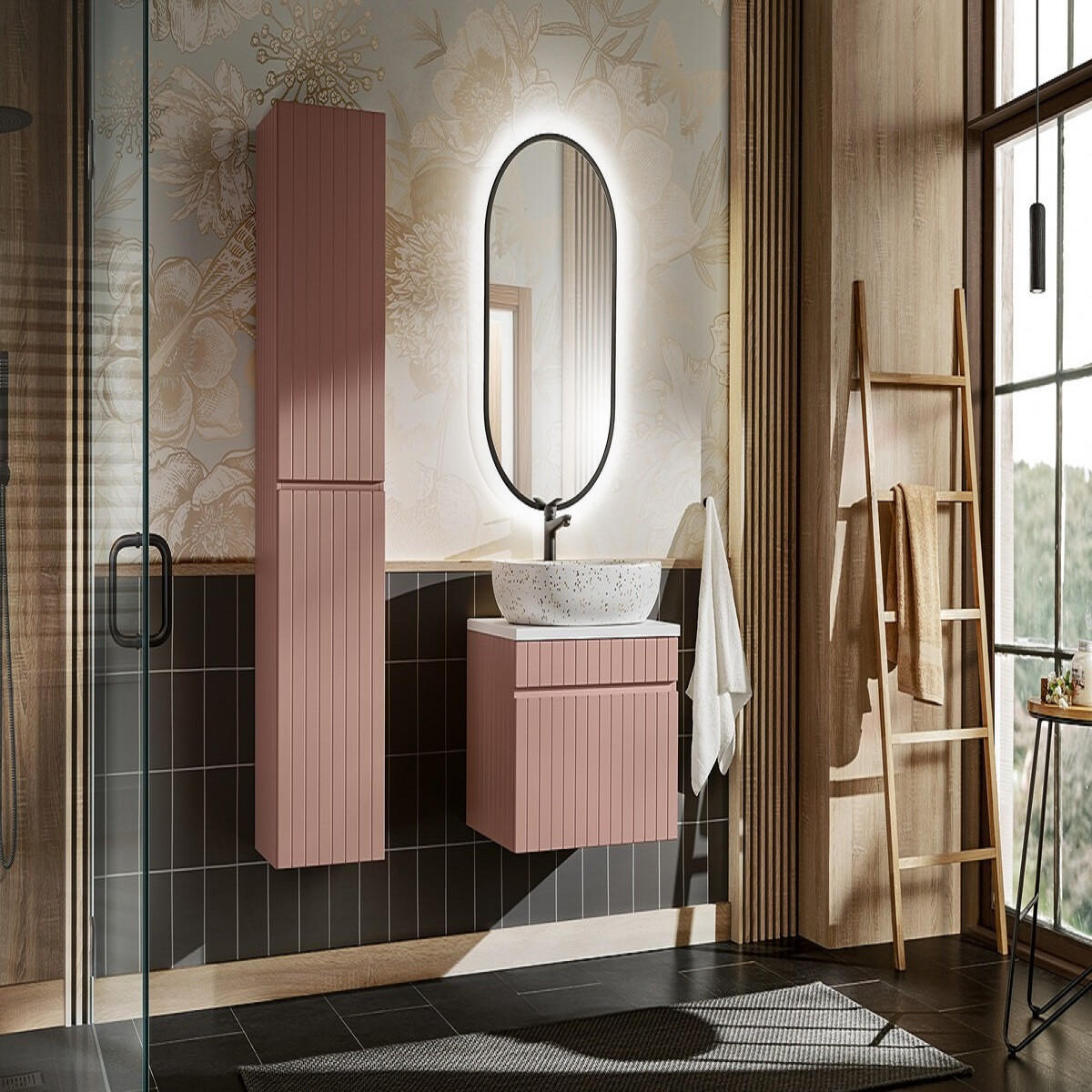 BADMÖBEL-SET 5 Teile - Iconic Rose I BM47 in Antique Rose/Weiß - Rosa, Holz (60/160/46cm)