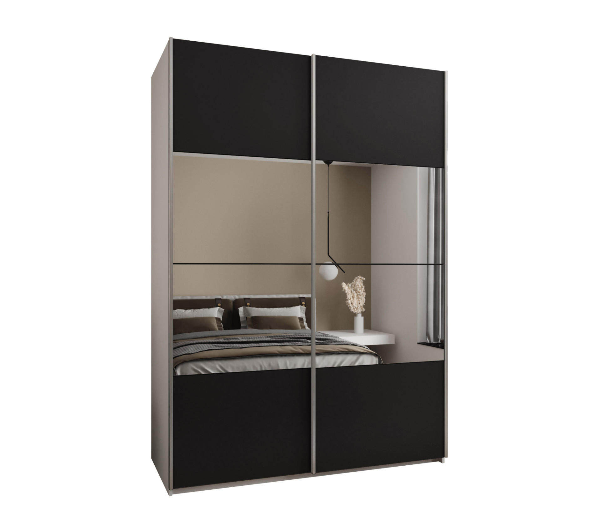 Abiks Möbel Schwebetürenschrank Weiß, Schwarz, Silber 180x245x64 cm