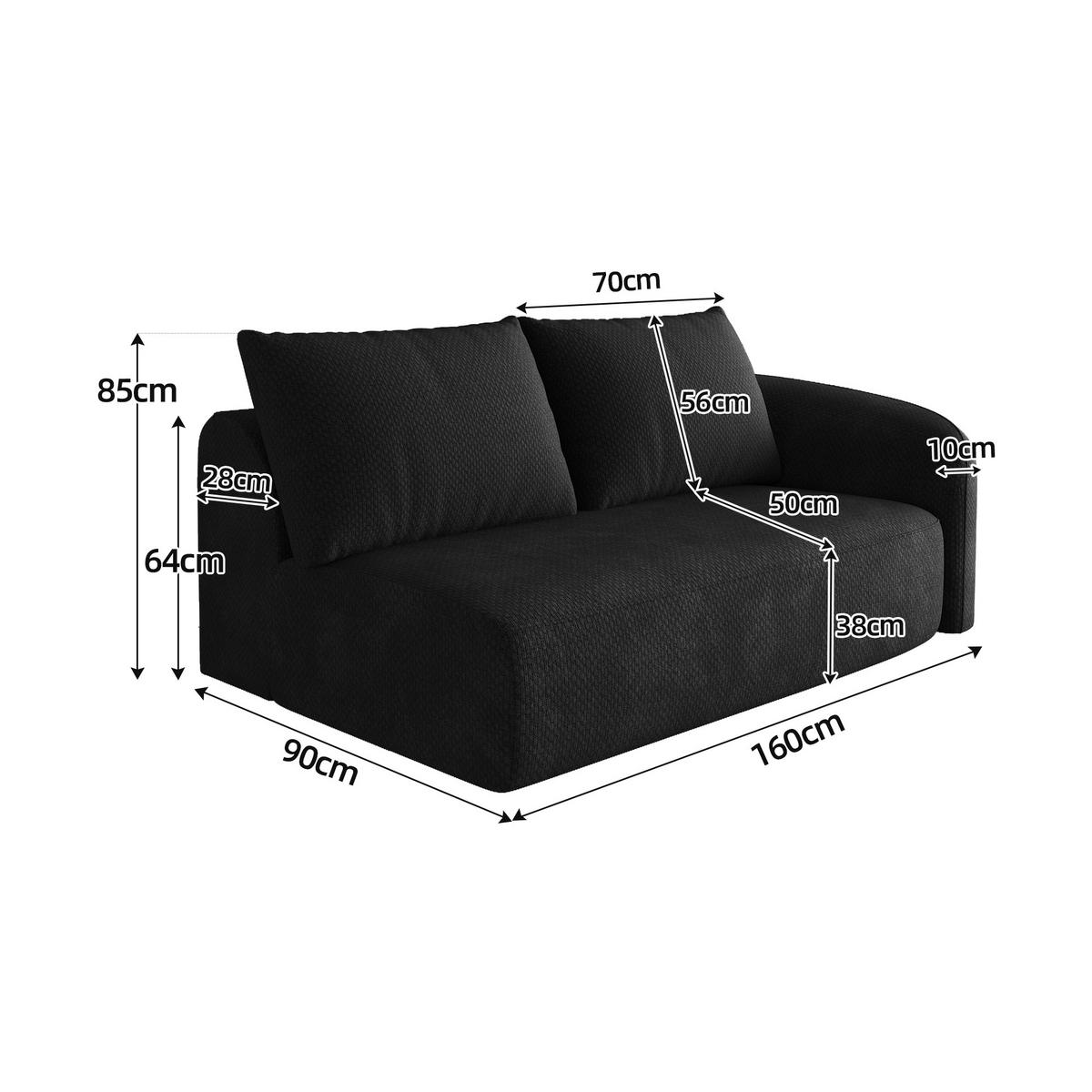SOFAELEMENT DE-34711 Rechts-2-Sitzer Schwarz - Schwarz, Textil (90/85/160cm) - ComfortXL