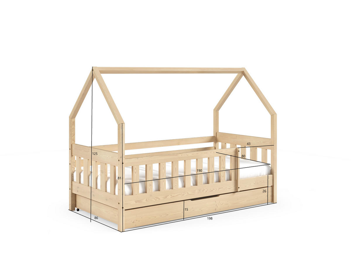 KINDERBETT BELLA mit Bettkasten 80x190 cm Hellgrau - Hellgrau, Holz (80/190cm) - MASSENO