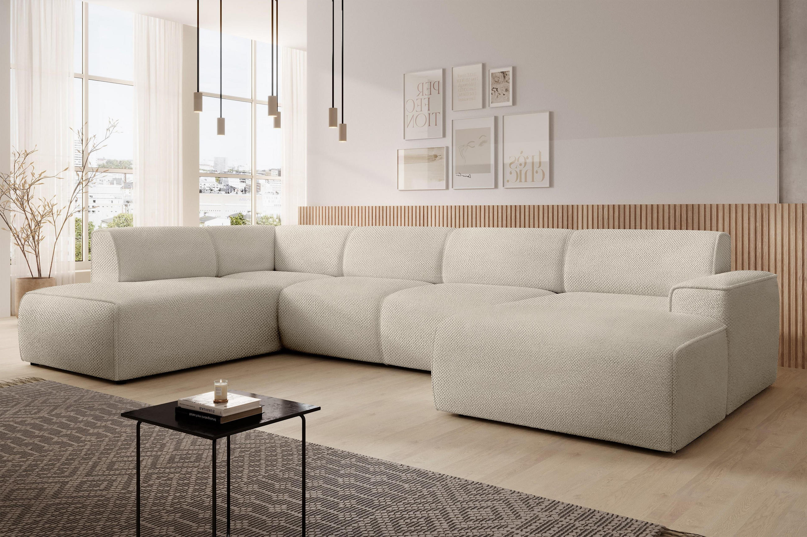 WOHNLANDSCHAFT Didim Taupe 378/220/78 cm – großes Sofa stilvoll & bequem L - Taupe/Schwarz, Kunststoff/Textil (220/78/378cm) - AX Living