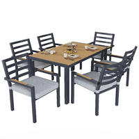 DINING-LOUNGESET 7-teiliges Set Garten-Essgruppe für 6 Personen WETTERFEST Polywood Eisen Grau 143,5/90/72 cm - Grau, Textil - Rolipo