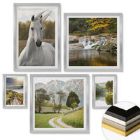 WANDBILDER 5er Set - 50x50 cm & 20x30 cm & 40x60 cm Silberner Rahmen - Natur des Flusses White Horses - Silberfarben, Kunststoff (40/60cm) - ArtPrintCave