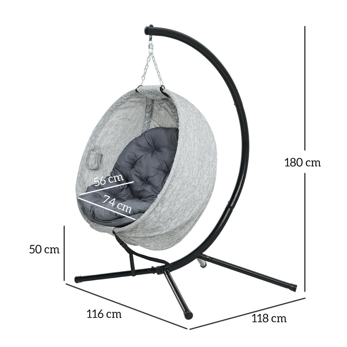 HÄNGESESSEL für den Außenbereich - Grau, Metall (116/180/118cm) - Outsunny