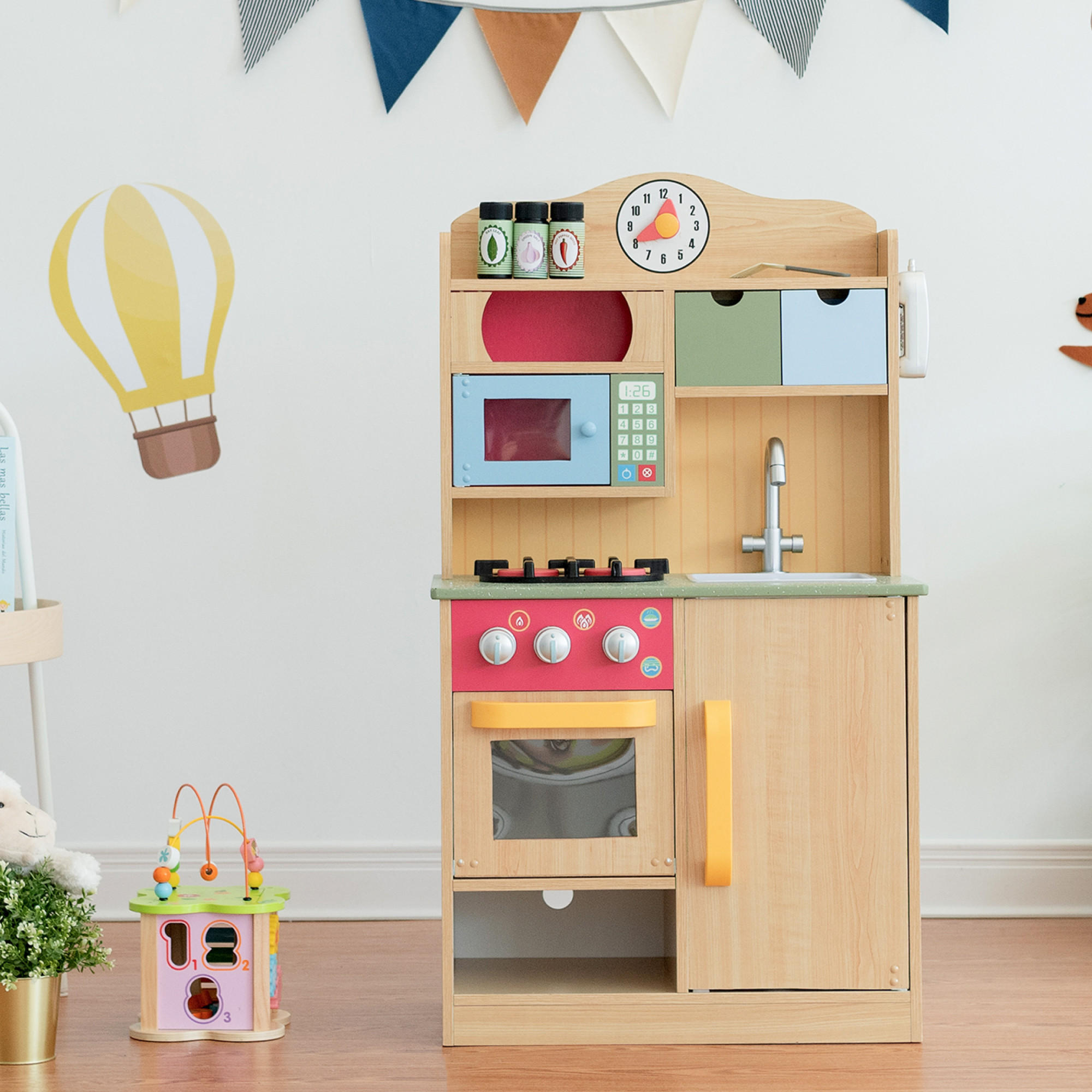KINDERKÜCHE Spielküche, Braun, 90cm - Braun, Holzwerkstoff (55/30/90cm) - Teamson Kids