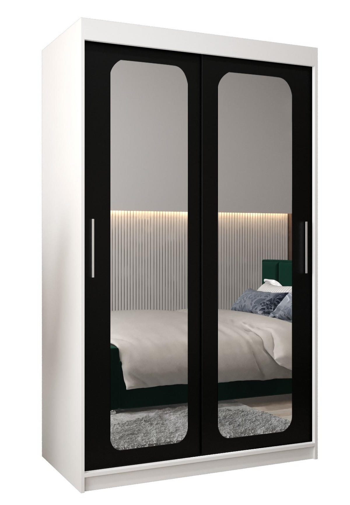 SCHWEBETÜRENSCHRANK 200/120/62 2-türig - Silberfarben/Schwarz, Holz/Kunststoff (120/200/62cm) - Abiks Möbel