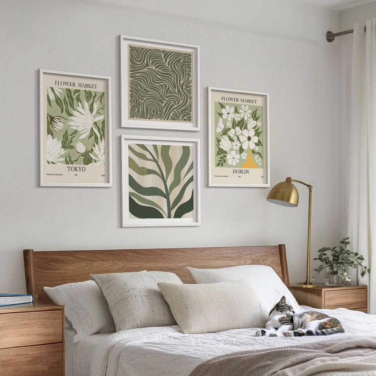 WANDBILDER 4er-Set - 50x50 cm & 40x60 cm Weißer Rahmen - Pflanzenmuster, Boho-Dekorationen - Weiß, Kunststoff (50/50cm) - ArtPrintCave
