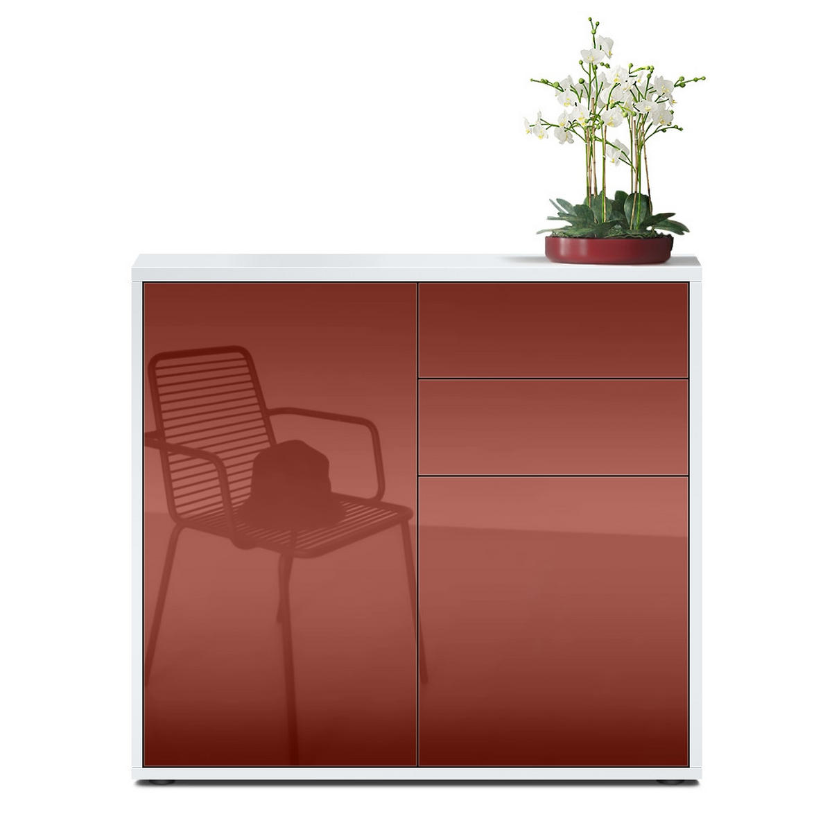 KOMMODE Ben Front in Bordeaux Hochglanz - Bordeaux, Holzwerkstoff (79/74/36cm) - Vladon
