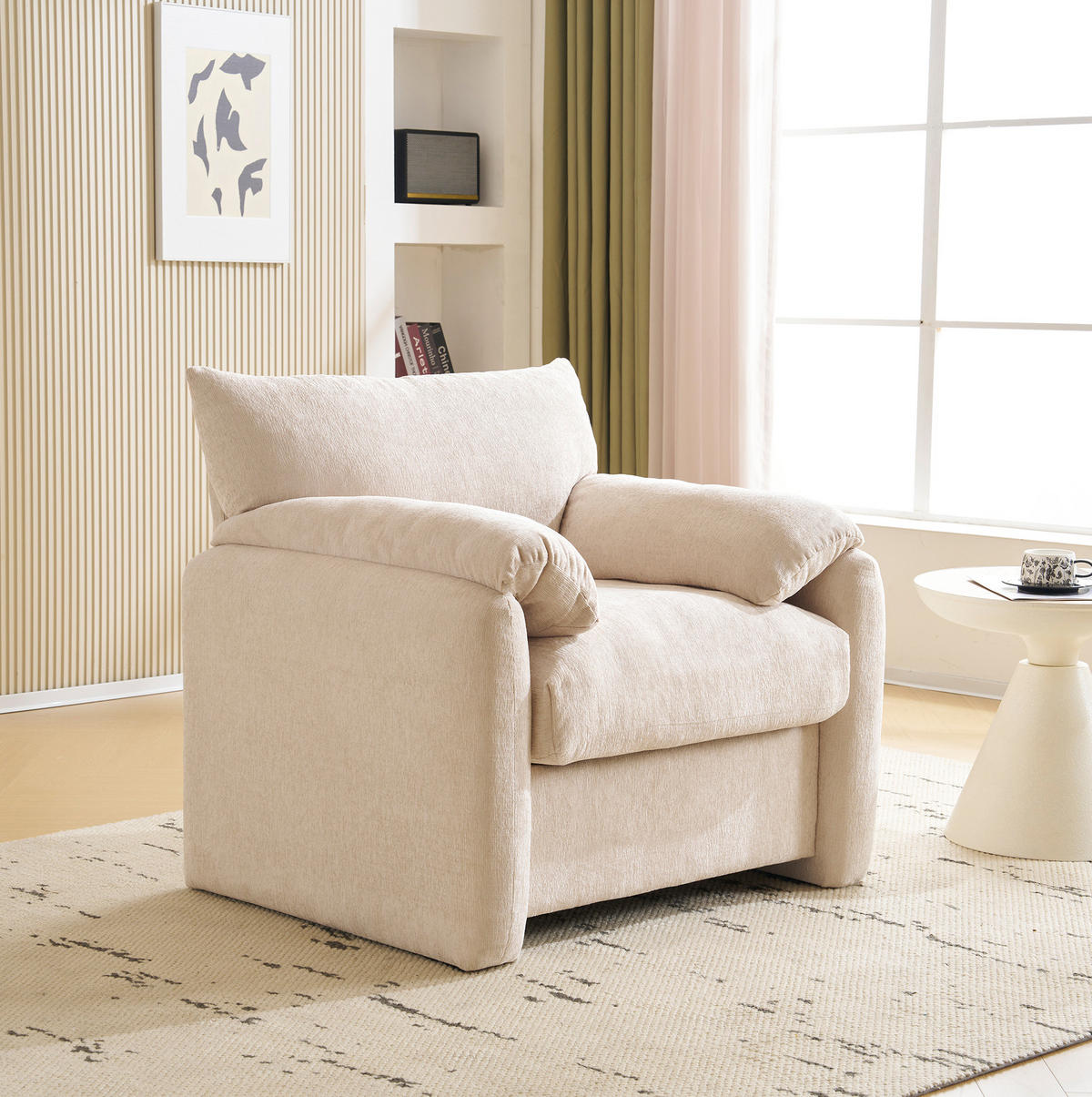 SESSEL Chenille-Stoff mit breiter Sitzfläche 96/82/84 cm Beige - Beige, Textil (82/84/96cm) - Redom