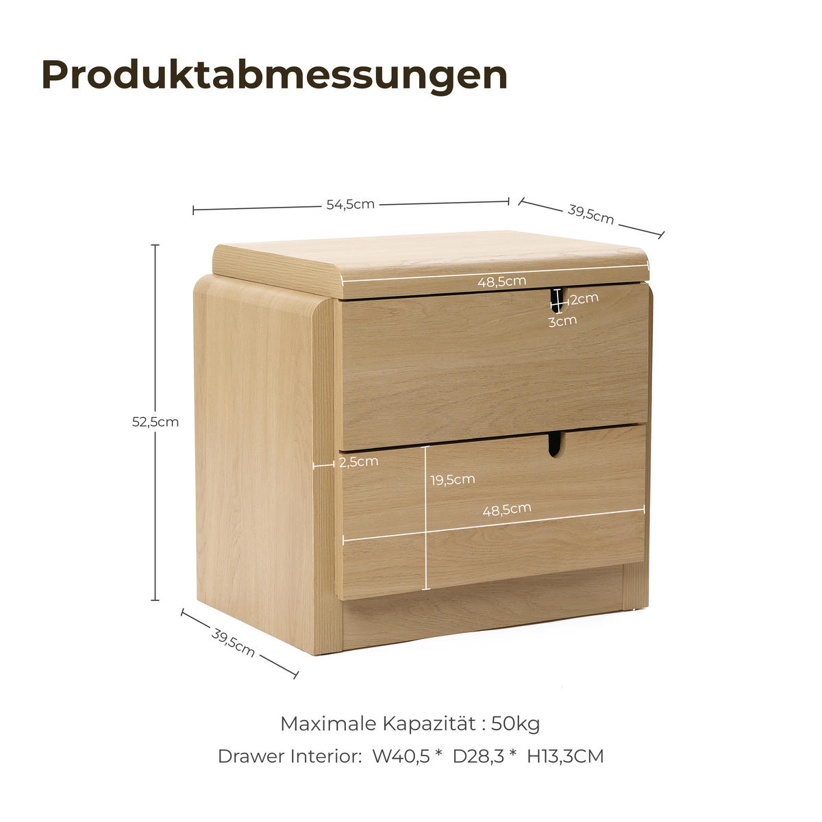 NACHTTISCH Modern mit 2 Schubladen, Eichenfarben, MDF | B55 x T40 x H53 cm - Eichefarben, Holz (55/53/40cm) - Hometopia