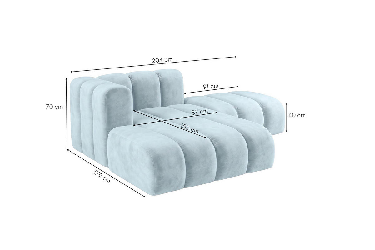 CHAISELONGUE Modulare Mit Hocker, Velvet-Stoff Riviera, Babyblau, Links, GRAND - Hellblau, Holz (204/179cm) - Kaiser Möbel