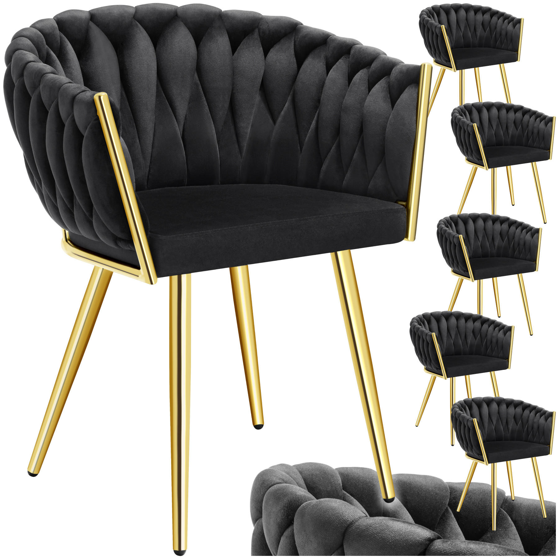 ESSZIMMERSTUHL 6er Set Astano,60,5 x 55 x 75 cm,schwarz/gold - Goldfarben/Schwarz, Textil (60.5/75/55cm) - tectake
