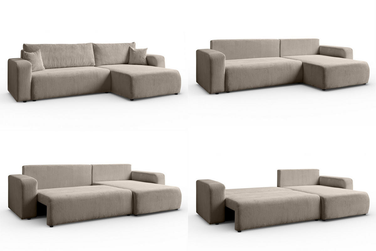 ECKSOFA Sofia in L-Form 277 x 143 cm Schlaffunktion Bettkasten Couch Cord universale Seite, beige - Beige, Kunststoff (143/83/277cm) - Margaret Hadas24