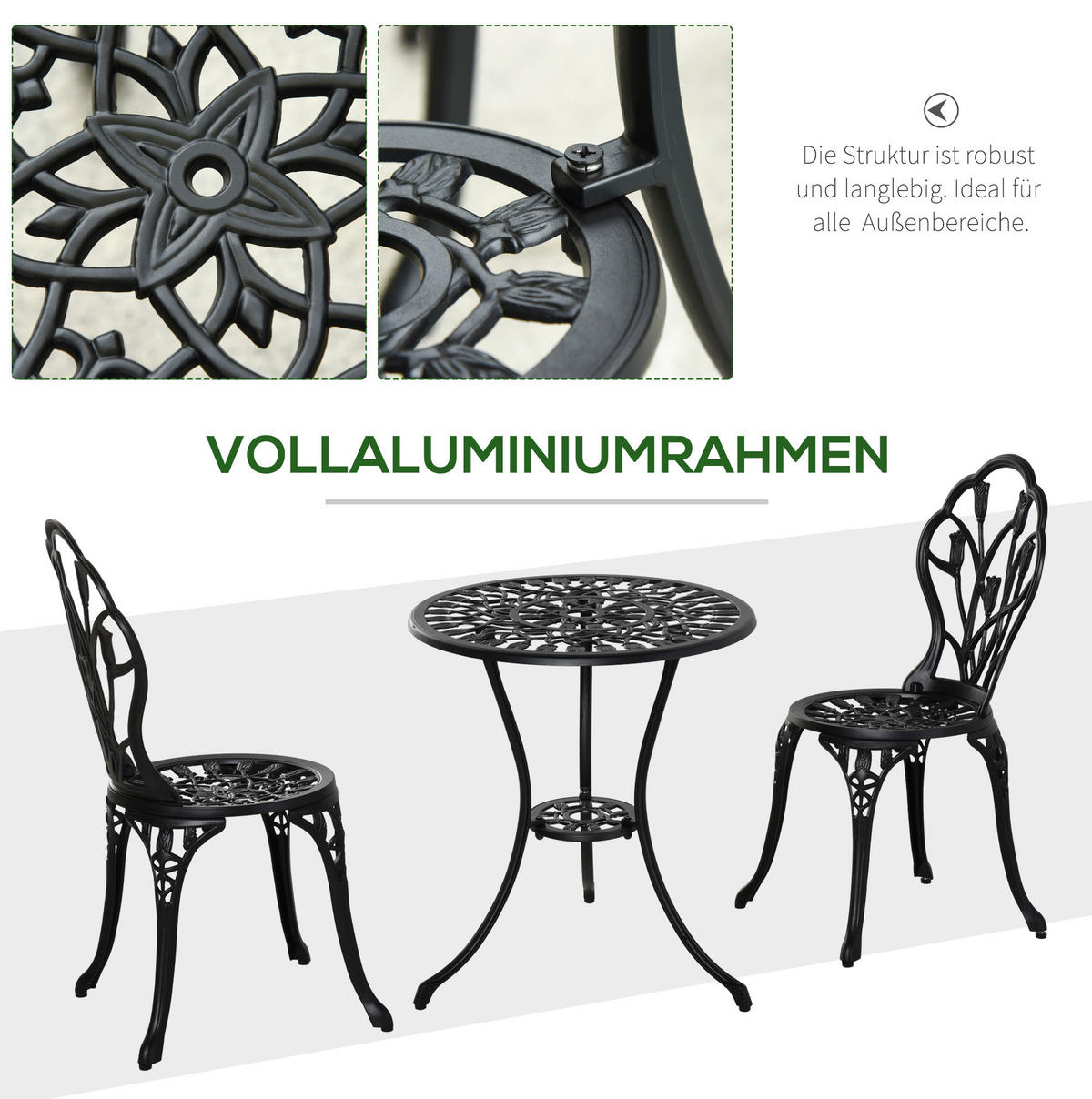 GARTENSET 60/67 cm Schwarz aus Aluminium 3er Set - Schwarz, Metall - OKMYHOME