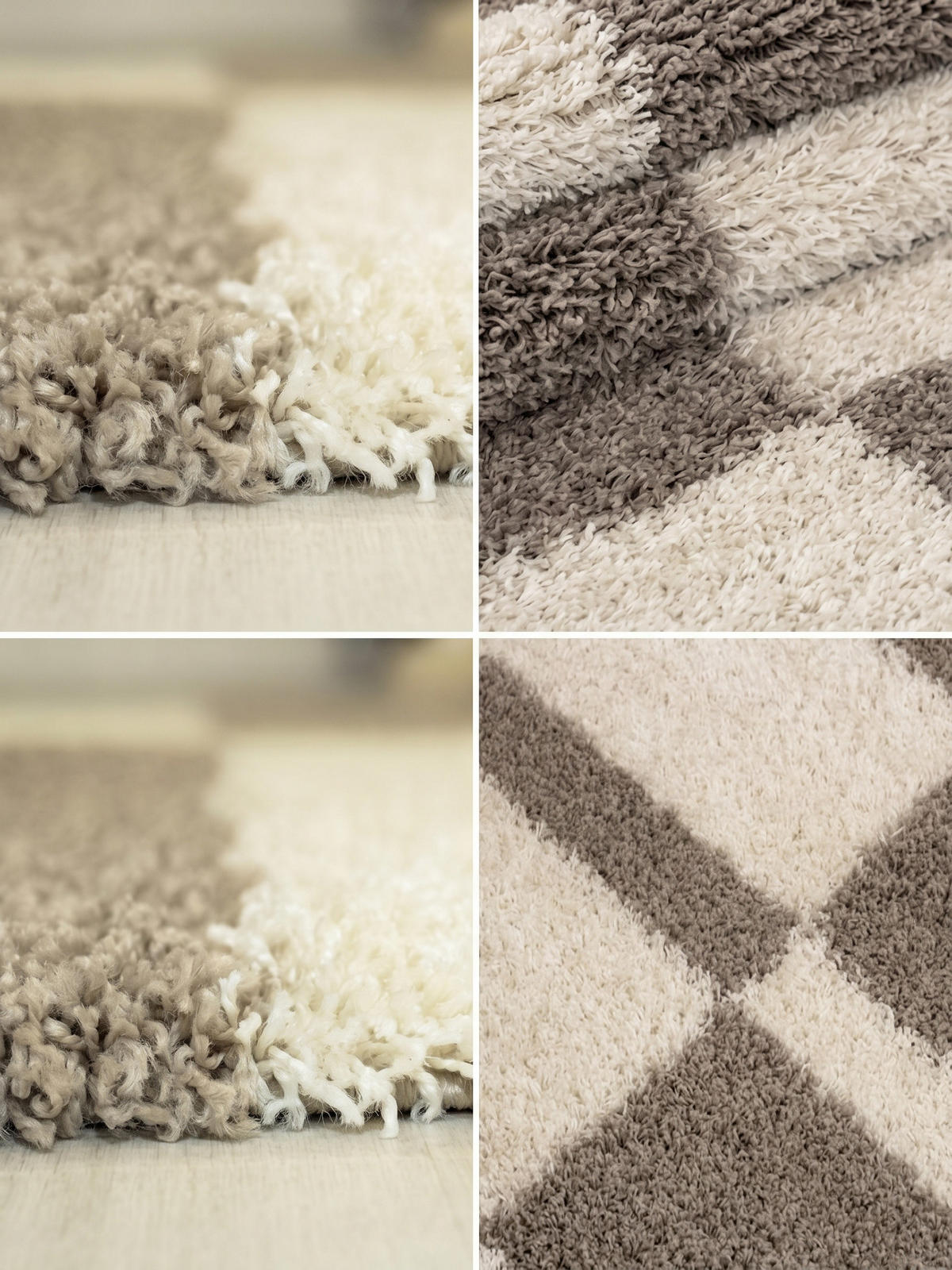 TEPPICH Waschbar Shaggy Kariert Kuschelig Schlafzimmer Rund Beige 120x120 cm – WATZMANN - Beige, Textil (120/120cm) - KADIMA DESIGN