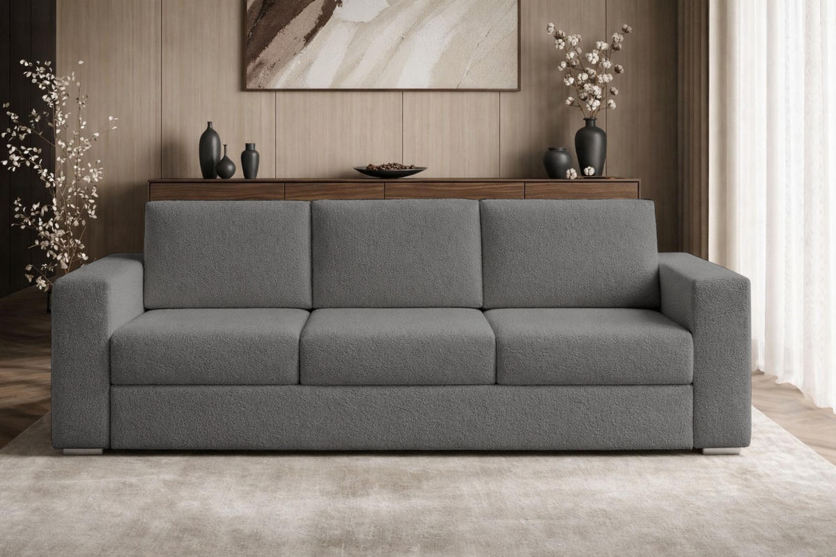 3-SITZER SOFA TOCO 245 cm breit in Boucle Grau - Grau, Holzwerkstoff/Textil (245/90/92cm) - Deine Möbel 24