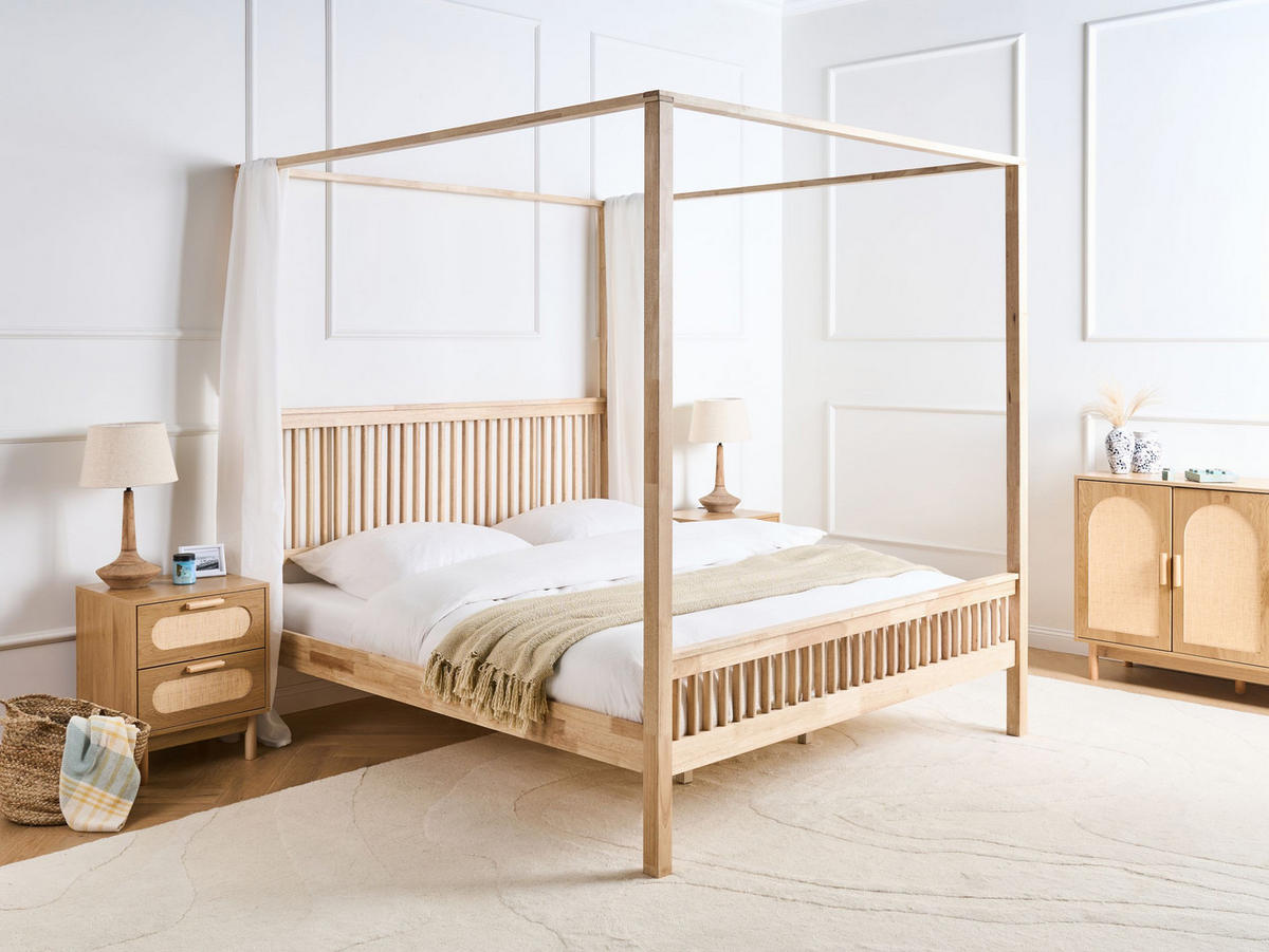 HIMMELBETT 180/200 cm Hellbraun Harfleur - Hellbraun, Holz (180/200cm) - Beliani