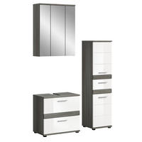 BADKOMBINATION 3tlg. Blake Bad in Rauchsilber Nachbildung und weiß hochglanz B/H/T: 110x191x34 cm - Anthrazit, Holz (110/191/34cm)