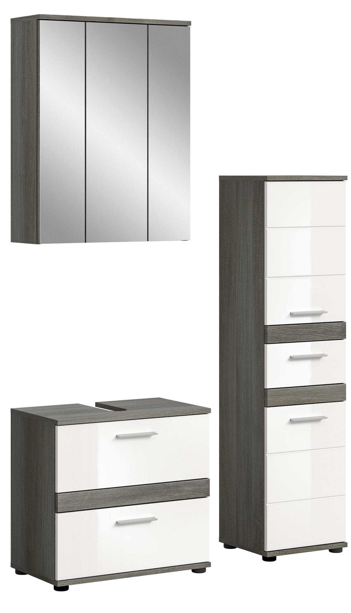 BADKOMBINATION 3tlg. Blake Bad in Rauchsilber Nachbildung und weiß hochglanz B/H/T: 110x191x34 cm - Anthrazit, Holz (110/191/34cm)