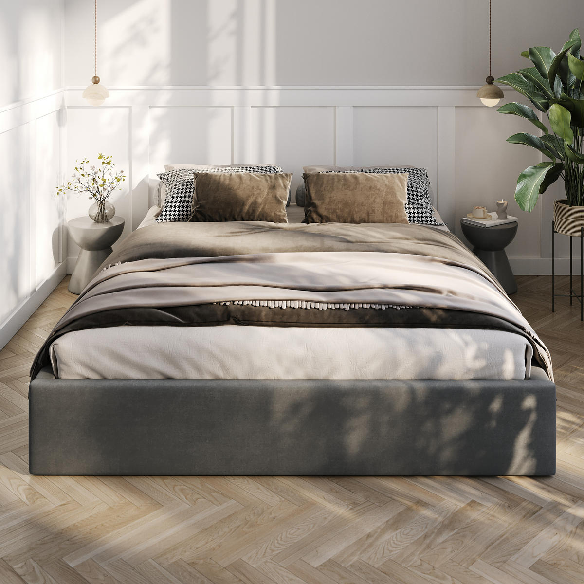 POLSTERBETT 160x200cm Bett mit Stauraum Lattenrost Graphit - Graphitfarben, Holz/Holzwerkstoff (160/200cm) - Muralo