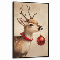LEINWAND Bilder mit Rahmen - Weihnachten - Hirsch - Geweih - Weihnachtskugel - Rentier - 60x90 - Hellbraun, Textil (60/90cm) - MuchoWow