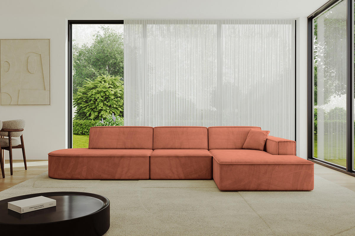 ECKSOFA Ottomane Rechts IREA-L2-v4 - 318x165x72,5 cm Apricot - Koralle, Holzwerkstoff/Textil (318/165cm) - ALTDECOR