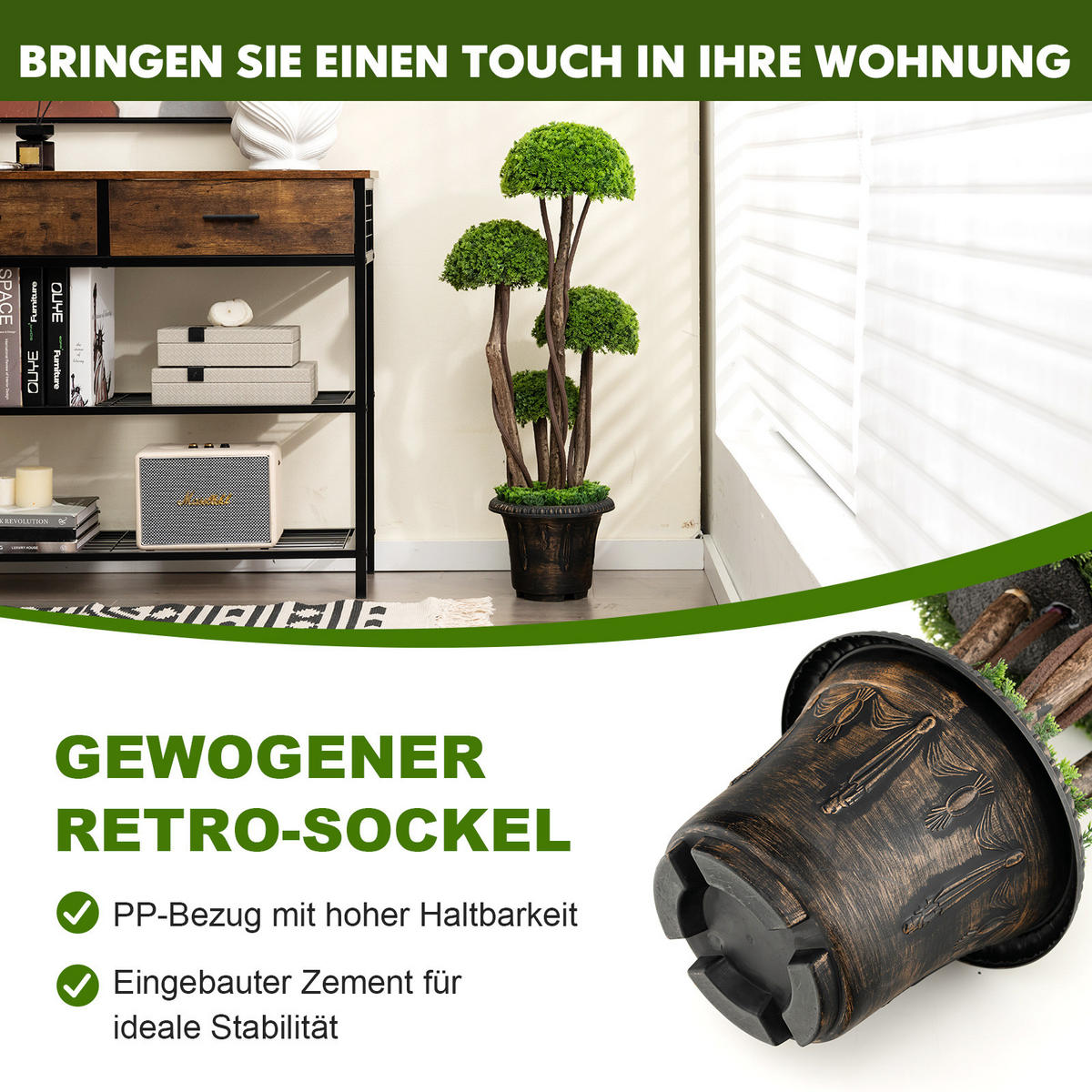 KUNSTPFLANZE mit 4 Kugeln Grün - Grün, Kunststoff (90cm) - COSTWAY