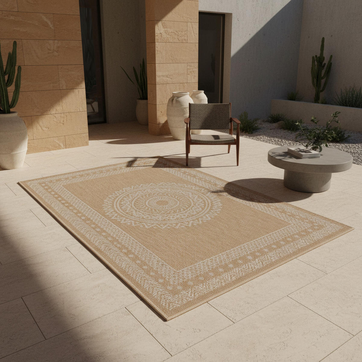 TEPPICH Outdoor Flachgewebe Vintage Polypropylen Terrasse Beige Rechteckig 240x340 - Beige, Textil (240/340cm) - KADIMA DESIGN