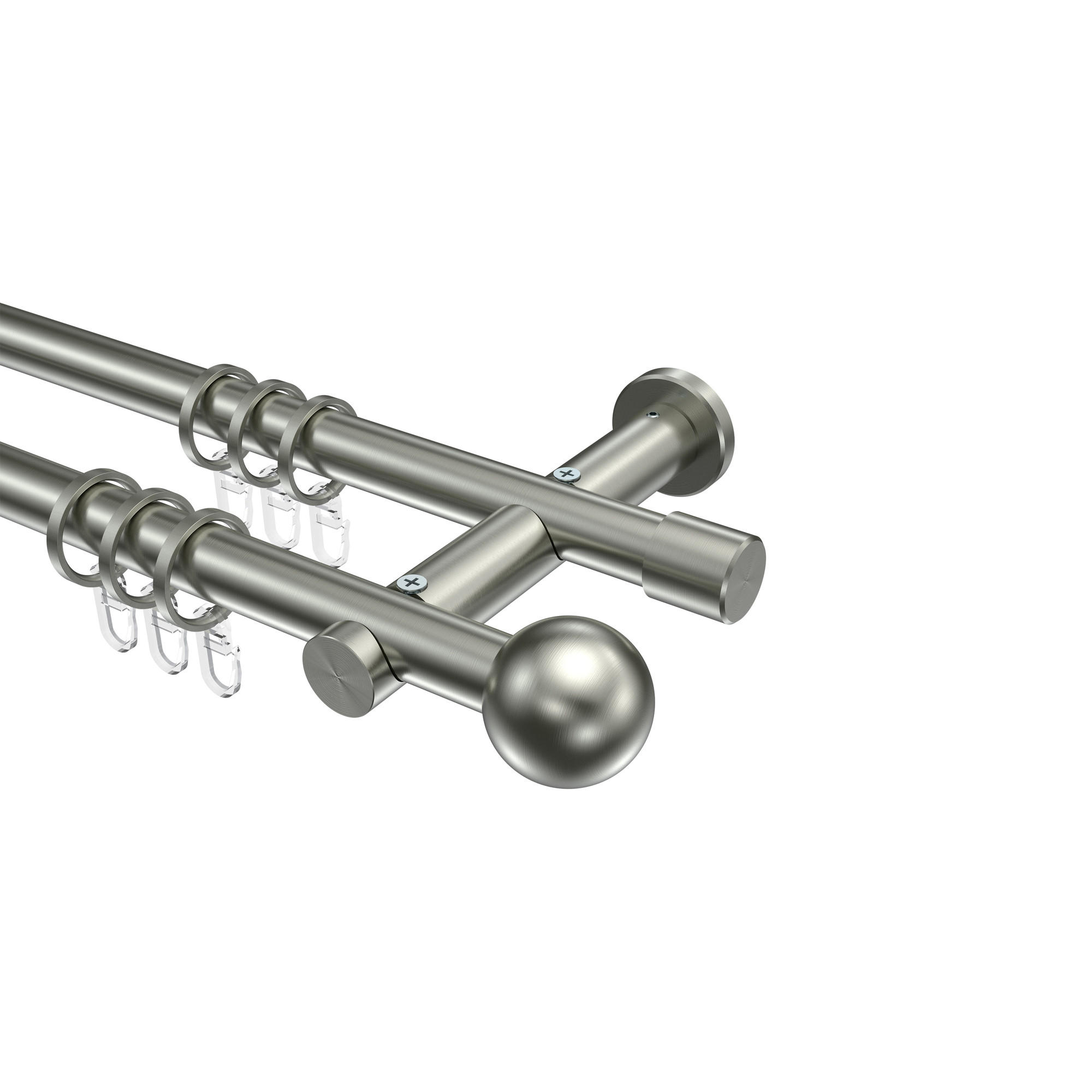 GARDINENSTANGE Platon Luino 120 cm, 2-läufig, 20 mm Ø Edelstahl-Optik - Edelstahlfarben, Metall (120cm) - INTERDECO