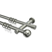 GARDINENSTANGEN-SET Platon Luino 320 cm (geteilt in 2 x 160 cm), 2-läufig, 20 mm Ø Edelstahl-Optik - Edelstahlfarben, Metall (320cm) - INTERDECO