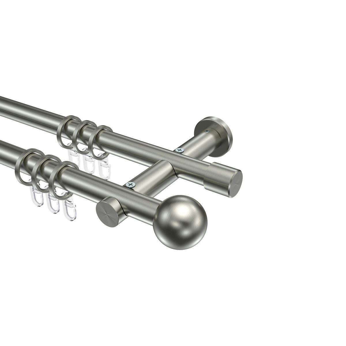 GARDINENSTANGEN-SET Platon Luino 320 cm (geteilt in 2 x 160 cm), 2-läufig, 20 mm Ø Edelstahl-Optik - Edelstahlfarben, Metall (320cm) - INTERDECO