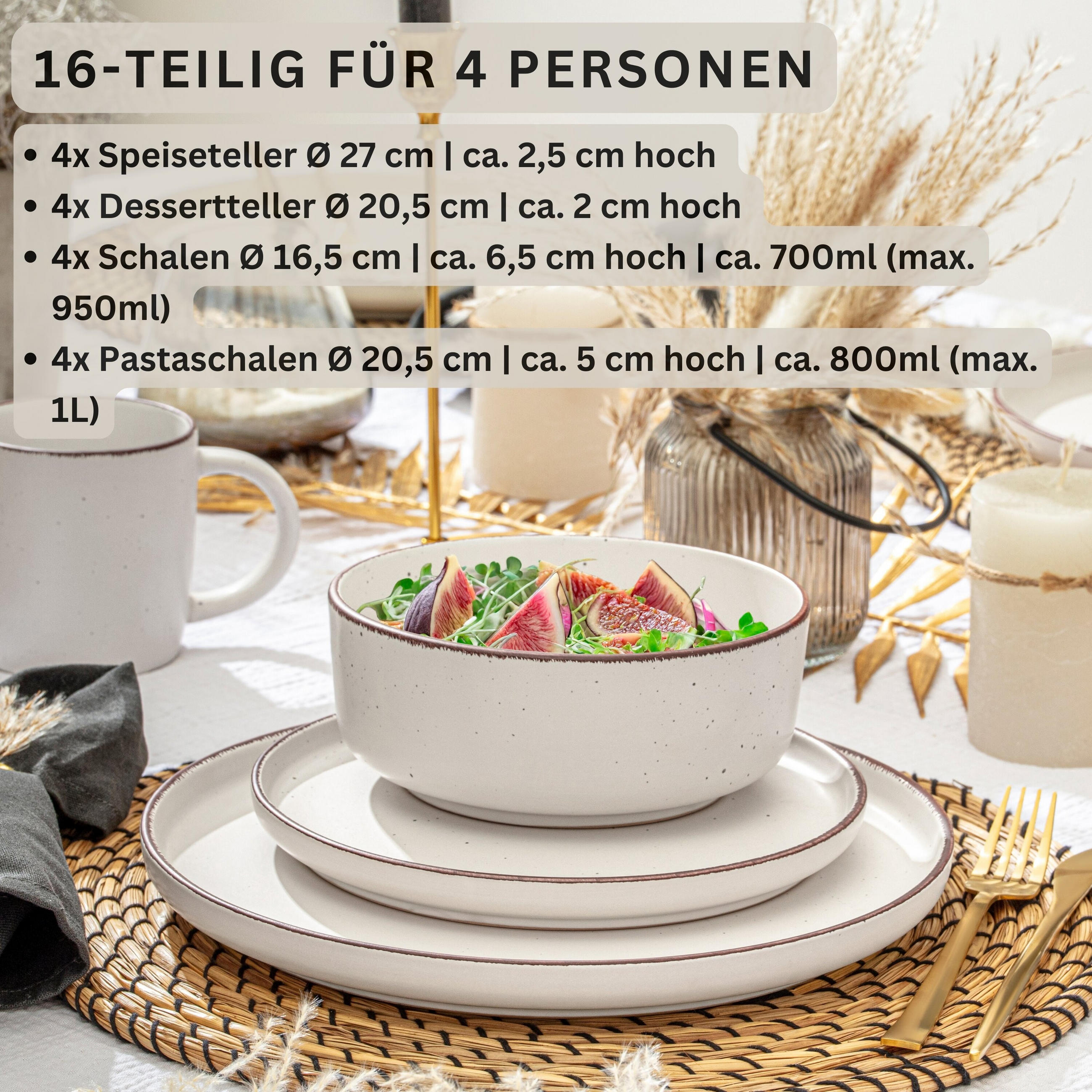 TAFELSERVICE BOMBAY IVORY - 16 teilig aus Steingut - Creme, Stein (27/6.5/27cm) - Sänger