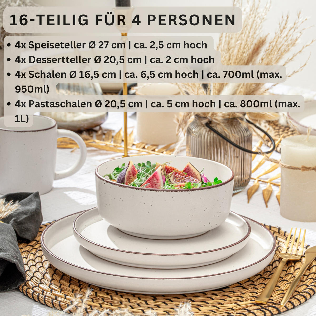 TAFELSERVICE BOMBAY IVORY - 16 teilig aus Steingut - Creme, Stein (27/6.5/27cm) - Sänger