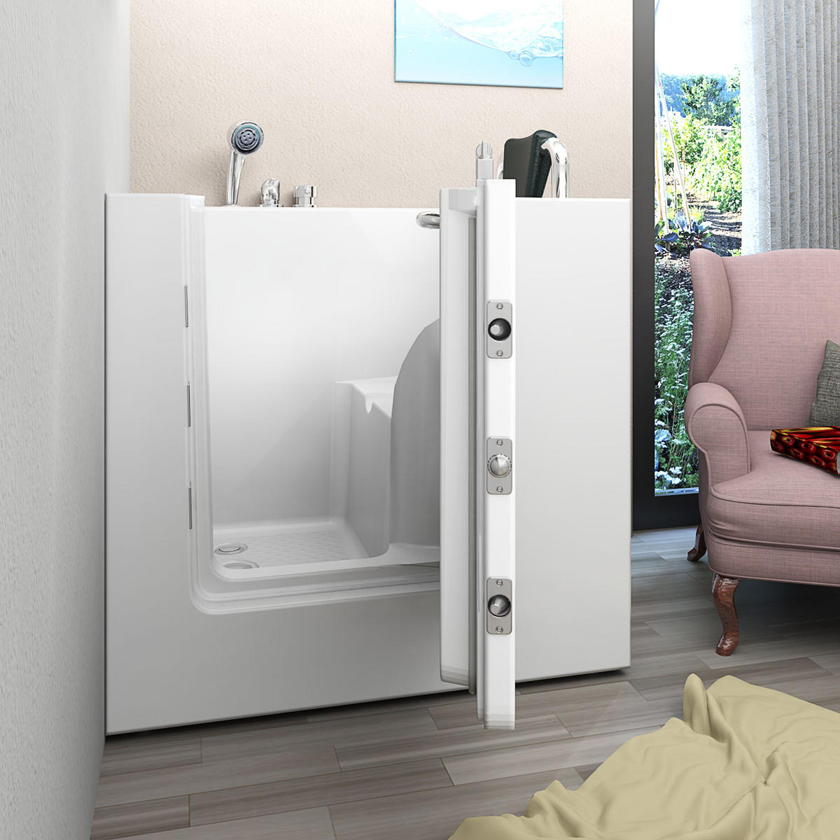 SENIORENWANNE S02-A-R Weiß - Weiß, Glas/Kunststoff (100/113/78cm) - AcquaVapore by Sandra Jentho