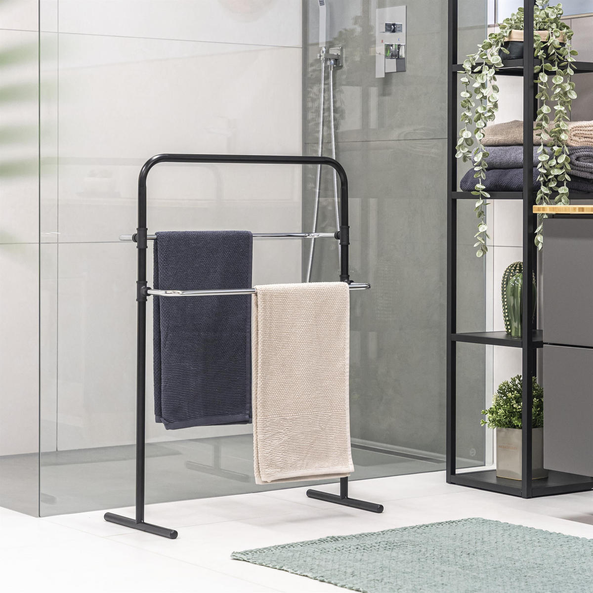 STAND-HANDTUCHHALTER, schwarz, Stahl - Schwarz, Metall (59/85/29cm) - bremermann