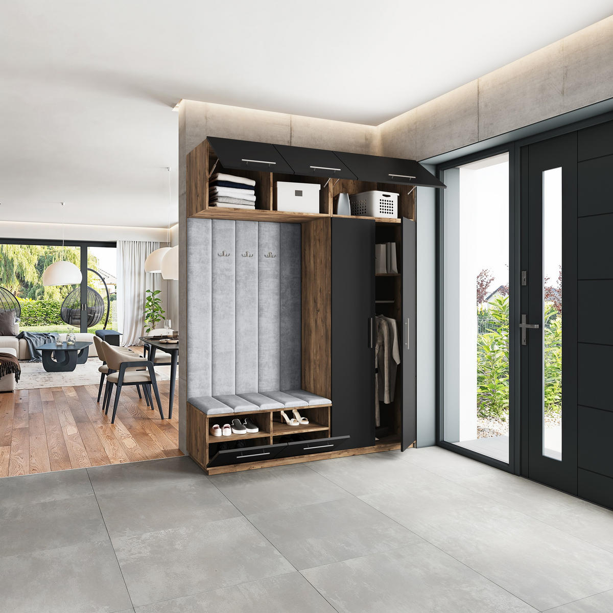 GARDEROBENSCHRANK REMA 180/240/60 cm Modern Eichefarben - Eichefarben/Schwarz, Holzwerkstoff (180/240/60cm) - MASSENO