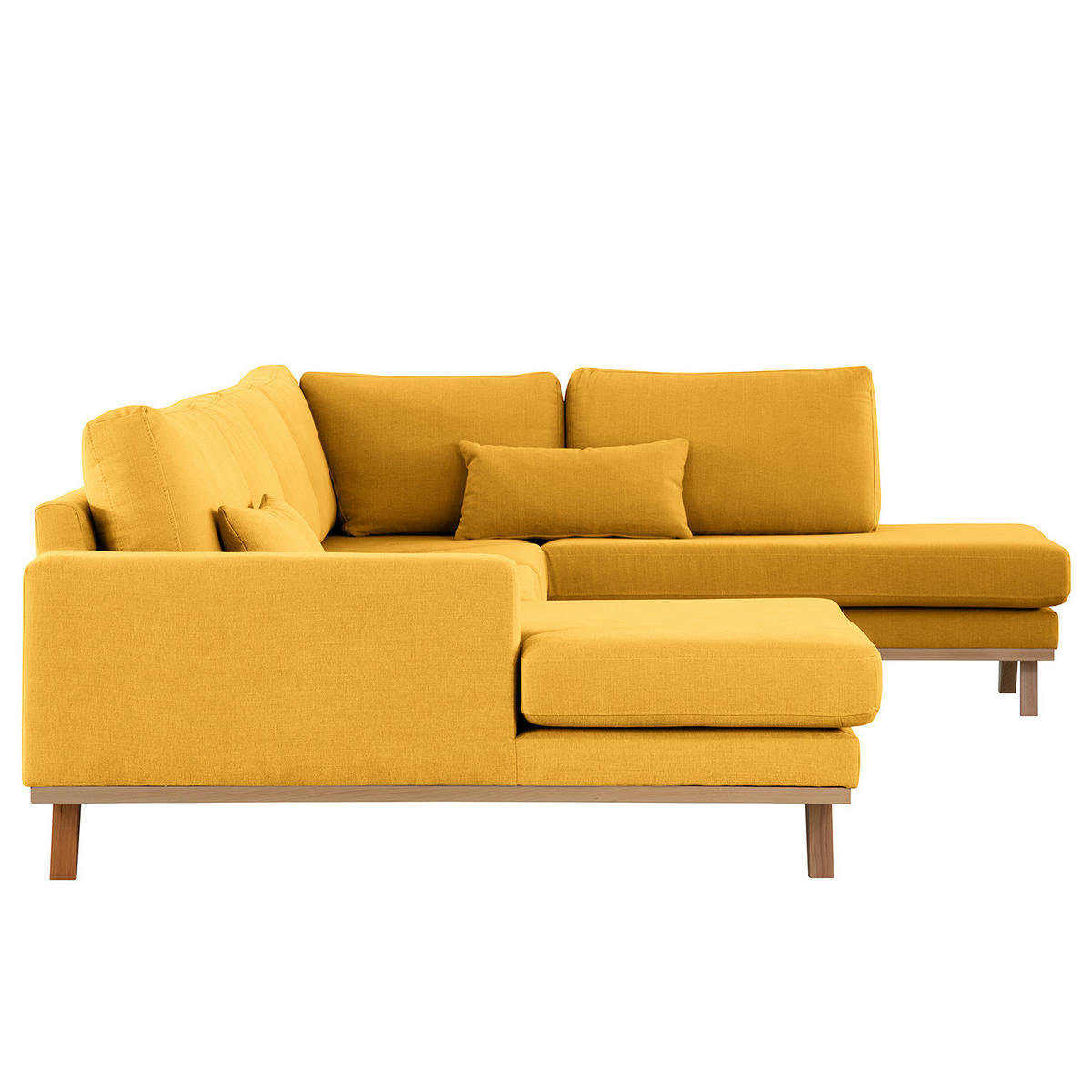 WOHNLANDSCHAFT mit Longchair - Gelb/Buchefarben, Buchenholz/Textil (371/81/219cm) - home24