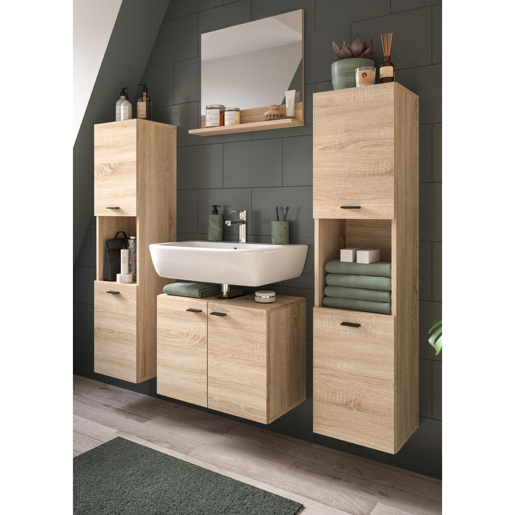 Thumbnail - Inn.Furn Badmöbel-Set, Eiche, Holzwerkstoff, Glas, Metall, Uni, Holz Optik, Rechteckig, 137x186x33 cm, FSC Mix, Badezimm...