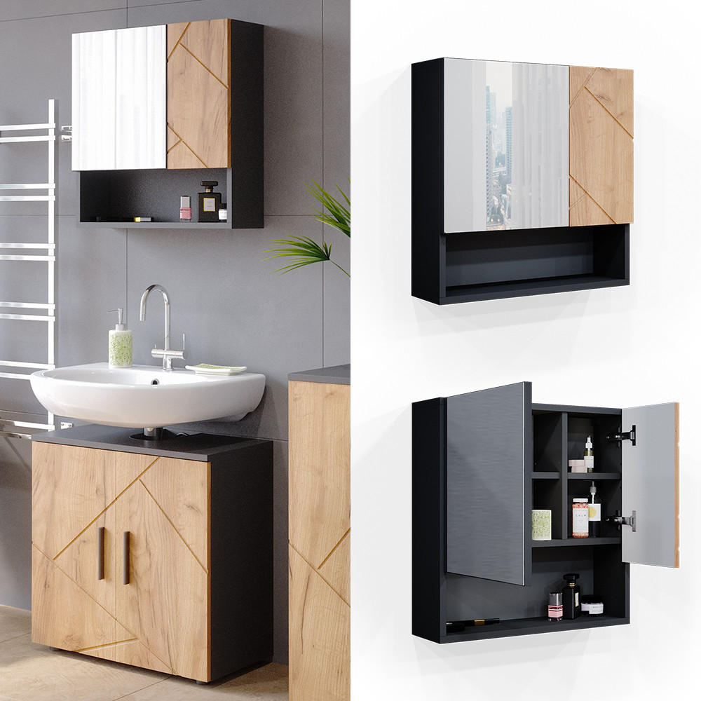 BADSPIEGELSCHRANK Irma Goldkraft Eiche/Anthrazit 54 x 55 cm - Anthrazit/Eiche Wotan, Holzwerkstoff (54/55/16.9cm) - Vicco