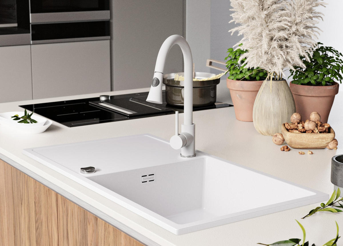 SPÜLBECKEN Ibiza, 2-er set Weiß 90/50 cm 1 Becken + Ablauf-Set ab 60er Unterschrank - Chromfarben/Weiß, Kunststoff (90/19/50cm) - Primagran