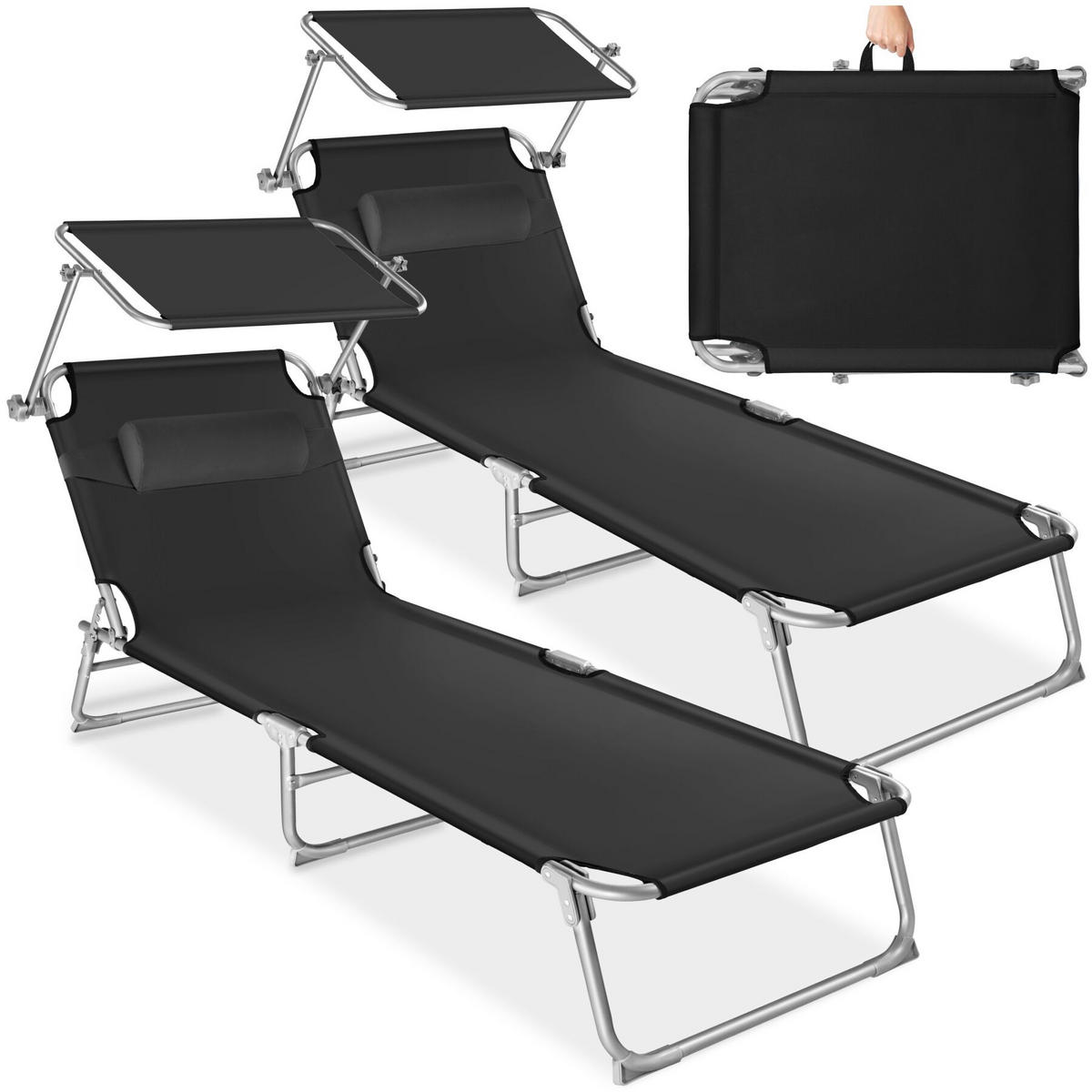 SONNENLIEGE 2er Set Chloé, 190 x 68 x 111 cm, schwarz - Schwarz, Kunststoff (68/65/190cm) - tectake