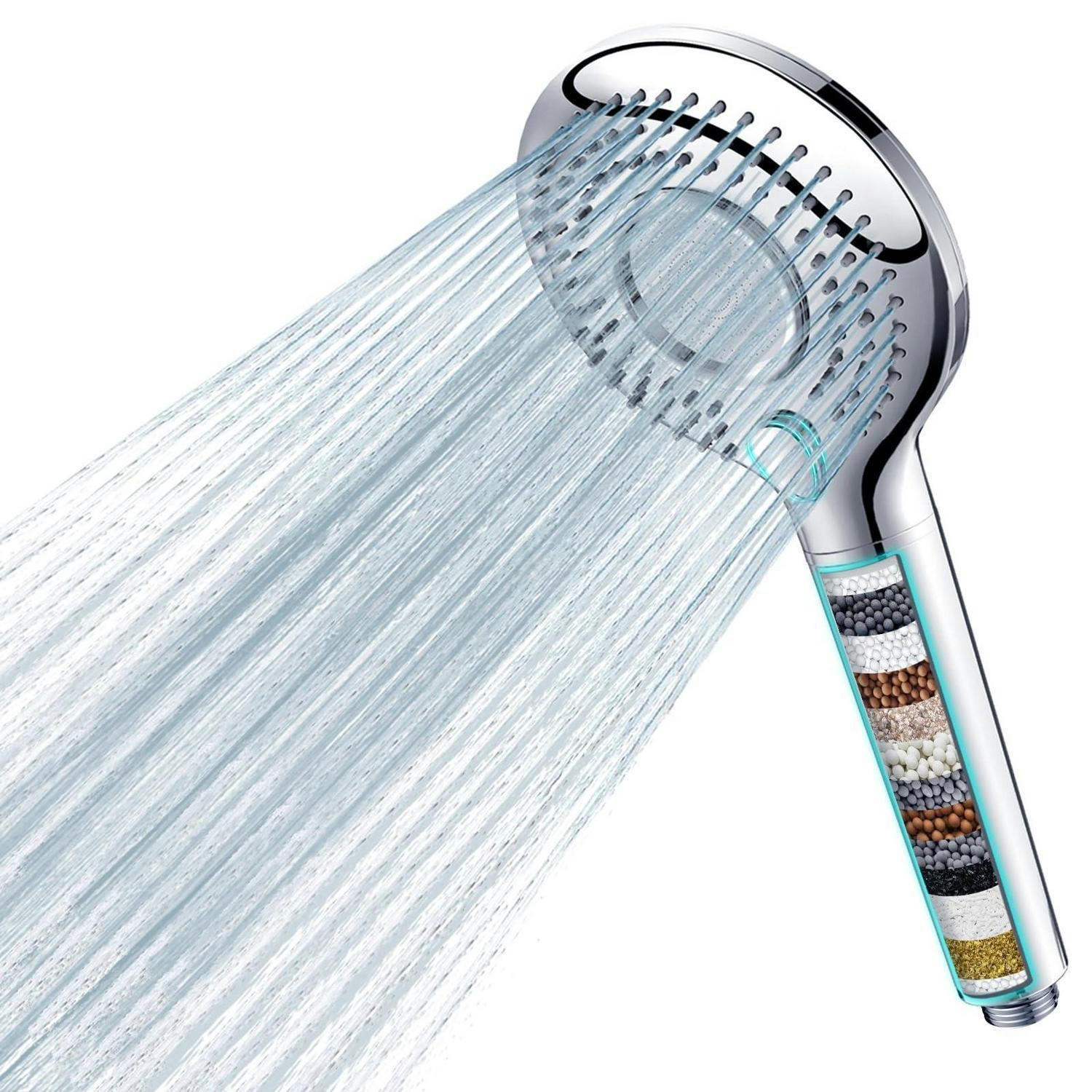 DUSCHKOPF mit Schlauch 15-stufige Filtration 3 Strahlmodi Hochdruck - Silberfarben, Metall (11.9/11.9/150cm)