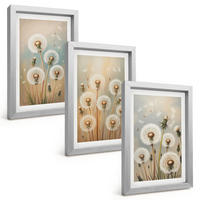 BILDER SET 3er Set - 20x30 cm Silberner Rahmen - Pastellfarbene Löwenzahnblüten - Silberfarben, Kunststoff (20/30cm) - TULUP