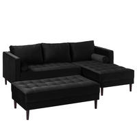 ECKSOFA - Samt - Dunkelbraun/Schwarz, Birkenholz/Textil (201/155cm) - home24